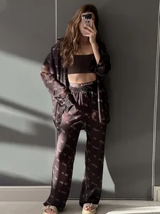 Cross-border Printed Chiffon Nightgowns Women's European American 2026 Spring Summer New Sunscreen Casual No Neckline No Sleeves