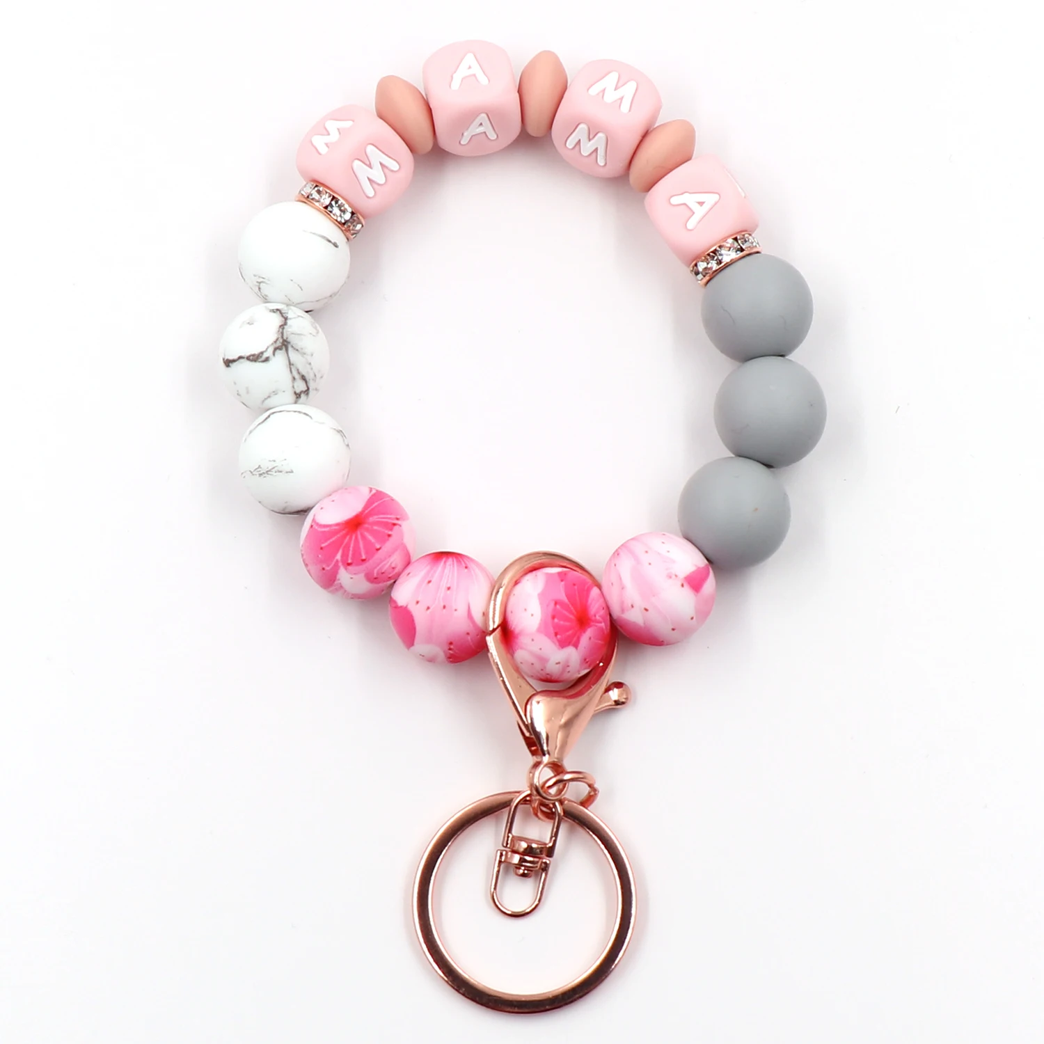 MD109KH1261  Mama New Product TRENDY Silicone Beaded Wristlets Keychains Cute Acrylic Style Perfect Mother's Day Gift