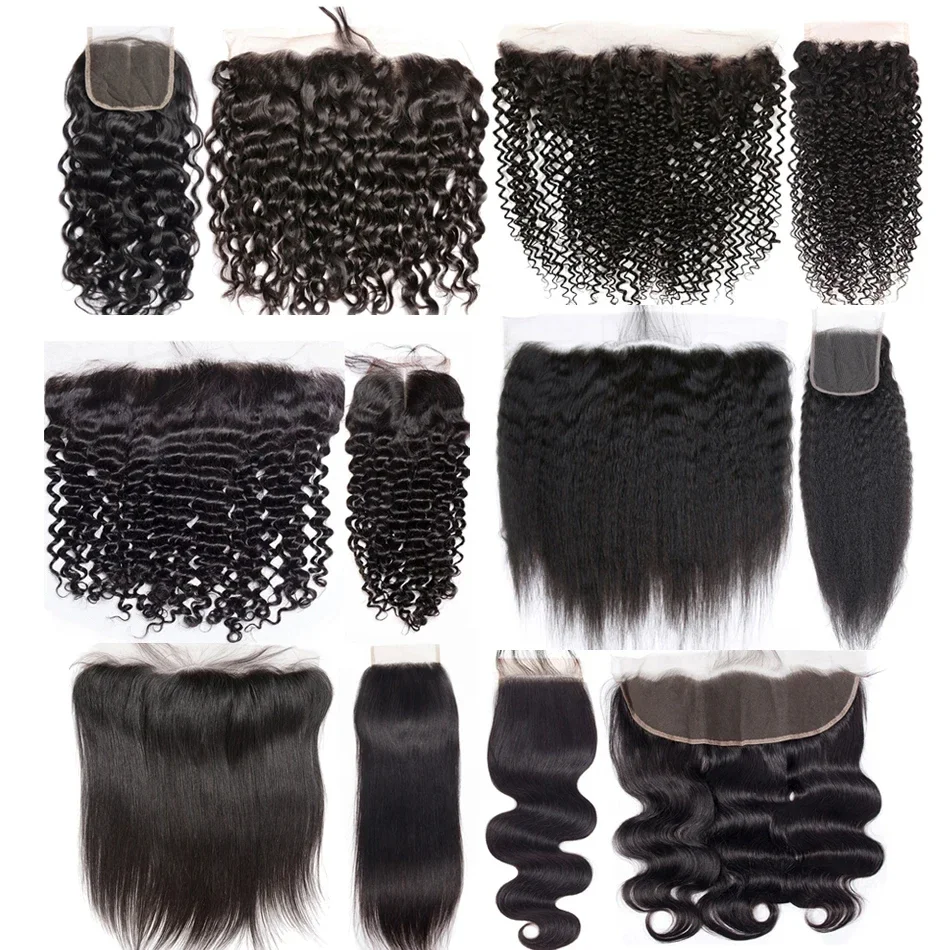 4x4 13x4 Transparent Lace Frontal Lukning Lige Vandbølget Kinky Krøllet Lace Closure 100% Remy Ægte Hår Forplukket_voghion.com