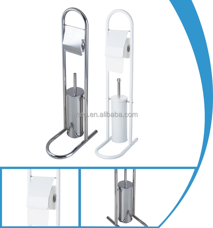 Stainless Steel Free Standing Toilet Brush And Tissue Paper Holder Home