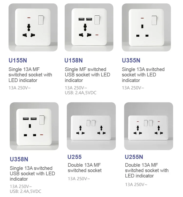 British Electric Acrylic High Quality 3 Gang 1/2 Way Switch Socket