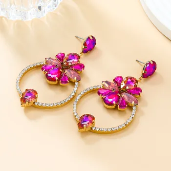 2023 fashion full color diamond European and American exaggerated Rhinestone flower Round Wholesale Stud Earrings For woman