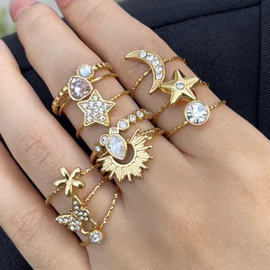 MW  Four-Leaf Fashionable Minimalist 18K Gold PVD Stainless Steel  Plating Rope Texture Band Sun Zircon Stackle Ring