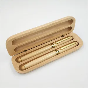 Factory Supply Luxury Branded Maple 2 Wood Roller & Fountain Pen with Custom Logo Premium Gift Wood Ballpoint Pen Set with Box
