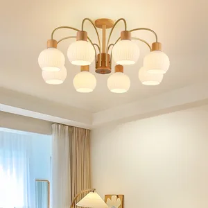 JACKSUN Nordic Style Luxury Modern Simple Wooden Chandelier Lamp New Chinese Style  for Living Room Balcony Pendant Lamps
