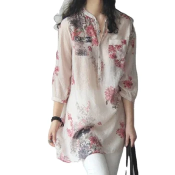 fashion women blouse summer long sleeve large size flower ladies blouse