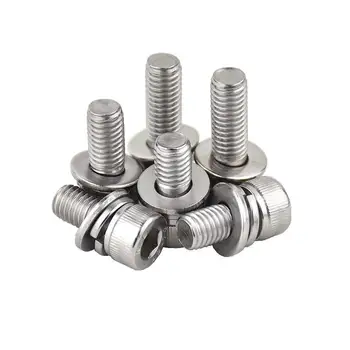 China-Manufactured DIN 912 Hex/Round Head Cap Screws with Flat and Spring Washer Assortment in 304 Stainless Steel