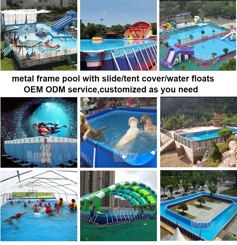 Utra Large Rectangular Metal Frame Portable Swimming Pool for Inflatable Amusement Water Parks, Outdoor / Indoor Use