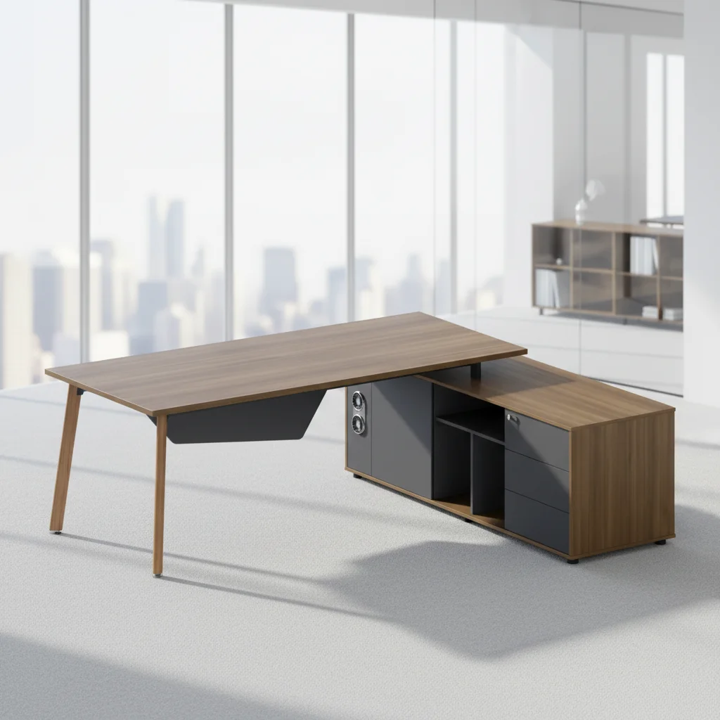 Professional Executive Desk Wood Legs Foldable Multifunctional Lift Socket Storage Cabinets Modern Design 2