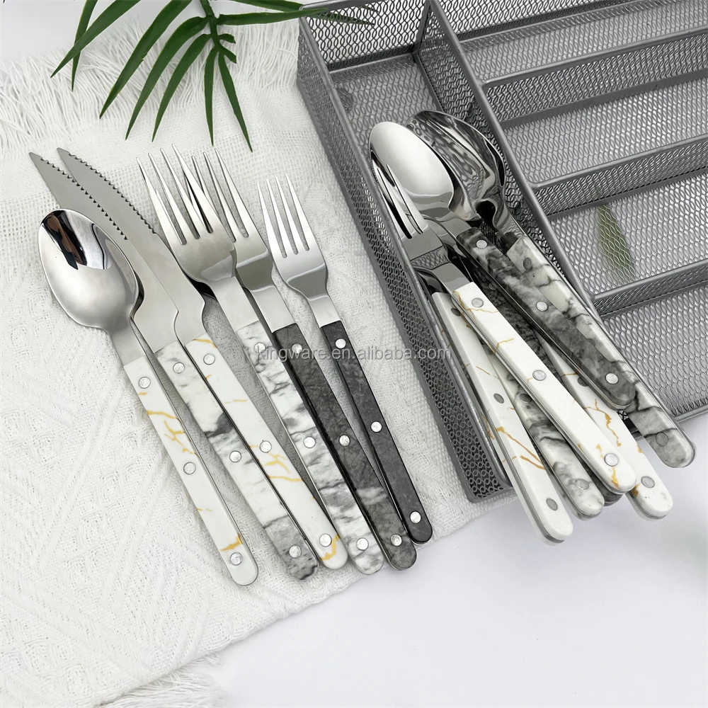 Knotted Wood Or Plastic Handle Dinner Set Wedding Hotel Luxury High Quality 304 Stainless Steel