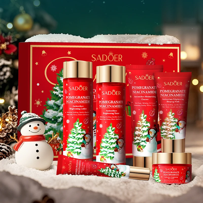 SADOER Christmas Pomegranate Niacinamide Vitamin C Herbal Skin Care Set Antioxidant Brightening Facial Rejuvenation