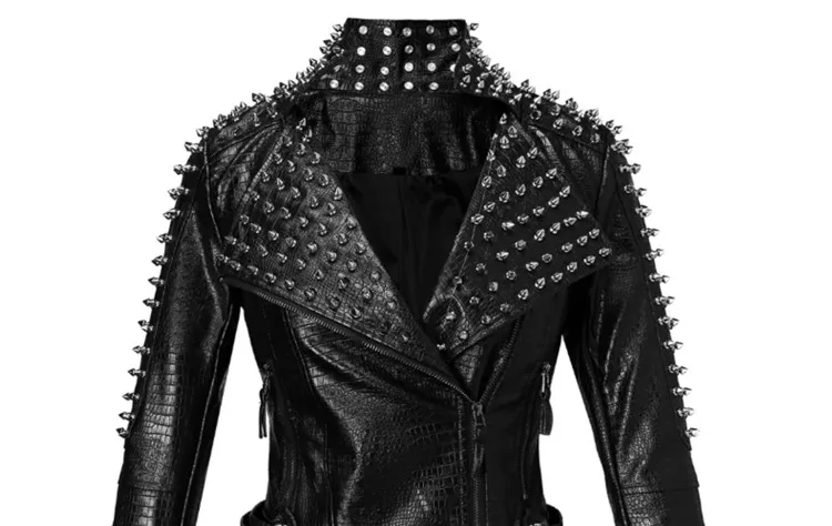 Beauty-W Womens Punk Faux Leather PU Jacket Punk Studded Fashion Motorcycle Coat