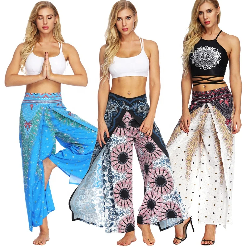 Womens Bohemian Yoga Pants - Thai Hippie Split Trousers