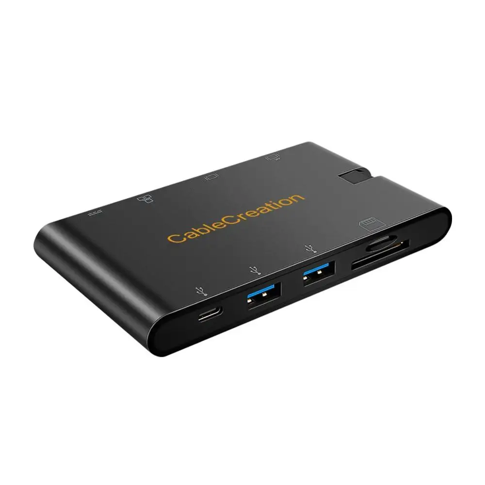 
Cablecreation кабель-Переходник USB C на HDMI + VGA + USB 3,0 + гигабитный RJ45 Ethernet + устройство для чтения карт памяти + USB-C PD зарядный док-станция, thunderbolt 3 док-станция 