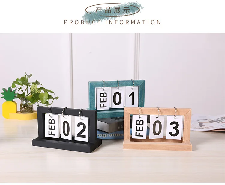 Creative Wood Flip Calendar Desktop Perpetual Calendar Retro Stationery ...