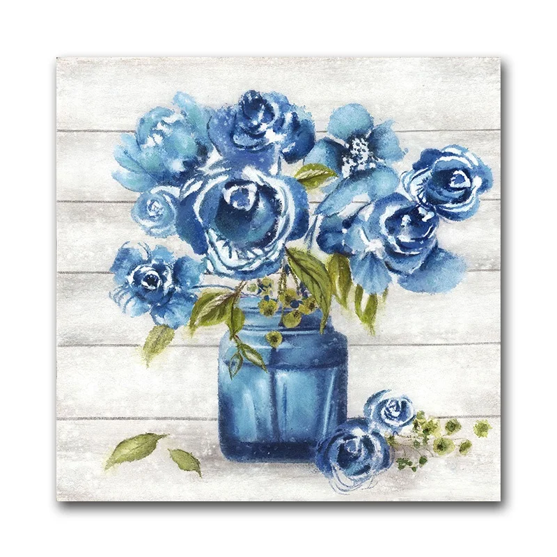 Wholesale Canvas Art Blue Flowers Vase Painting Designs For Living