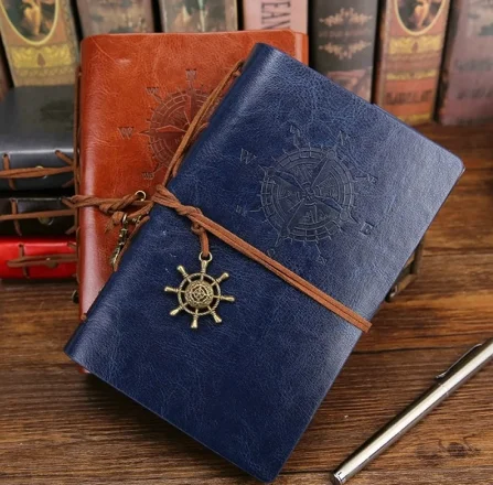 Hot Retro Spiral Notebook Diary with Box Vintage Pirate Anchors PU Leather Notepad Replaceable Stationery Gift Traveler Journal