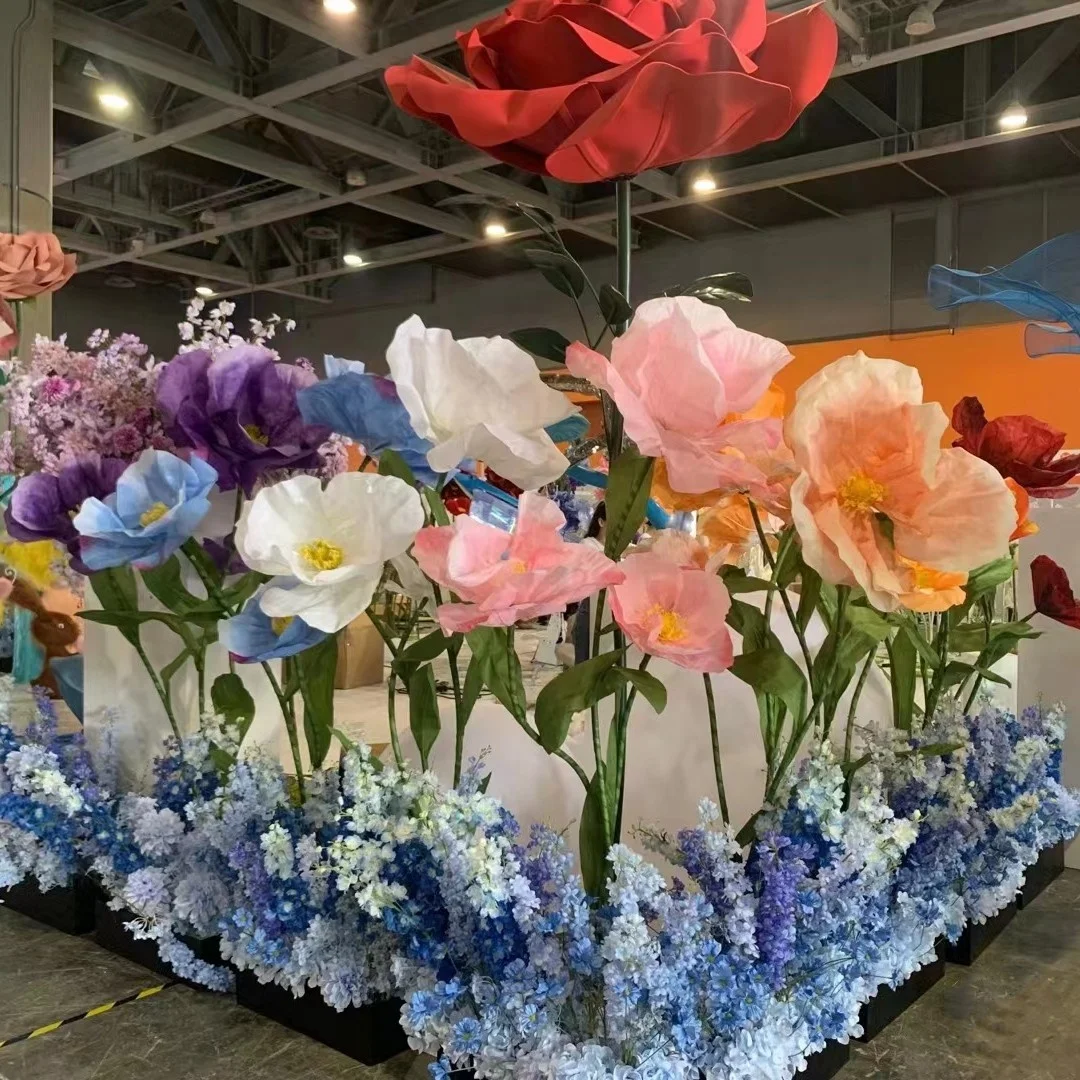 S0344 Großhandel Schaufensterdekoration Große Künstliche Blumen aus Krepppapier, Mohnblumen, Seidenrosen-Ständer, Riesige Kunstblumen für Hochzeitsdekoration| Alibaba.com