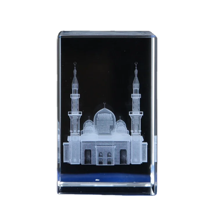 Customize Building Decoration Islamic Muslim Crystal Crafts 3 D Laser Engraving Crystal Mosque