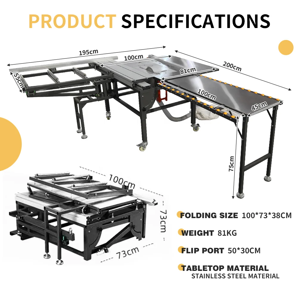 WJ300 Portable Rocker Sliding Table Saw for Woodworking - 2600W