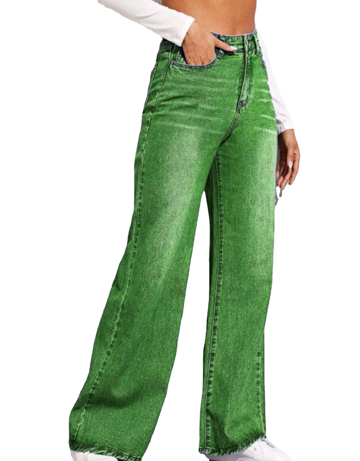 Wholesale New Design Wide Leg Casual Loose Jeans Full Length Straight Boyfriend Jeans for Women Zipper Fly supplier