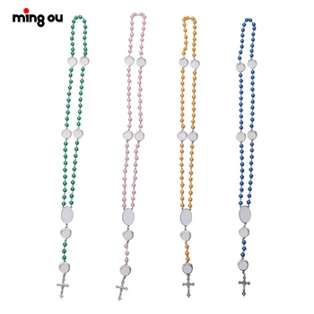 Sublimation Blank Rosary Necklace Cross with Oval Insert
