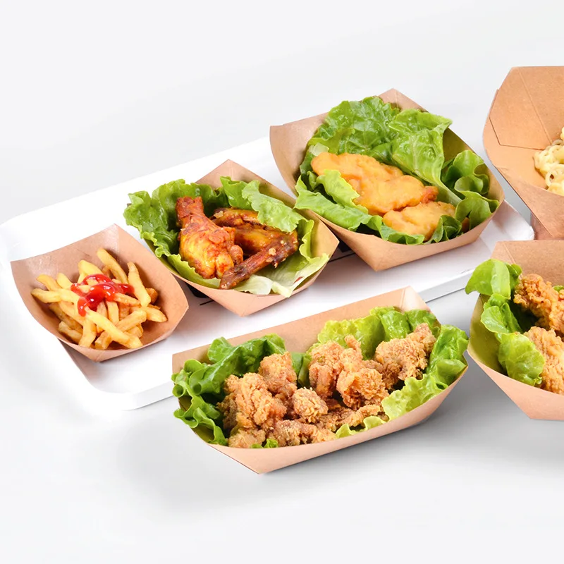 XYA Wholesale Paper Bowls Disposable Take Out Food Salad Kraft Boat Shape Waterproof Paper Bowl