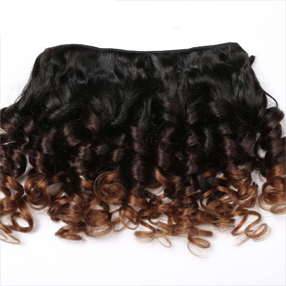 Ombre Bundles with Frontal Brazilian 1b/4/30 Human Hair Bouncy Curly Bundles with Closure Short Curly Human Hair Wave Bundles