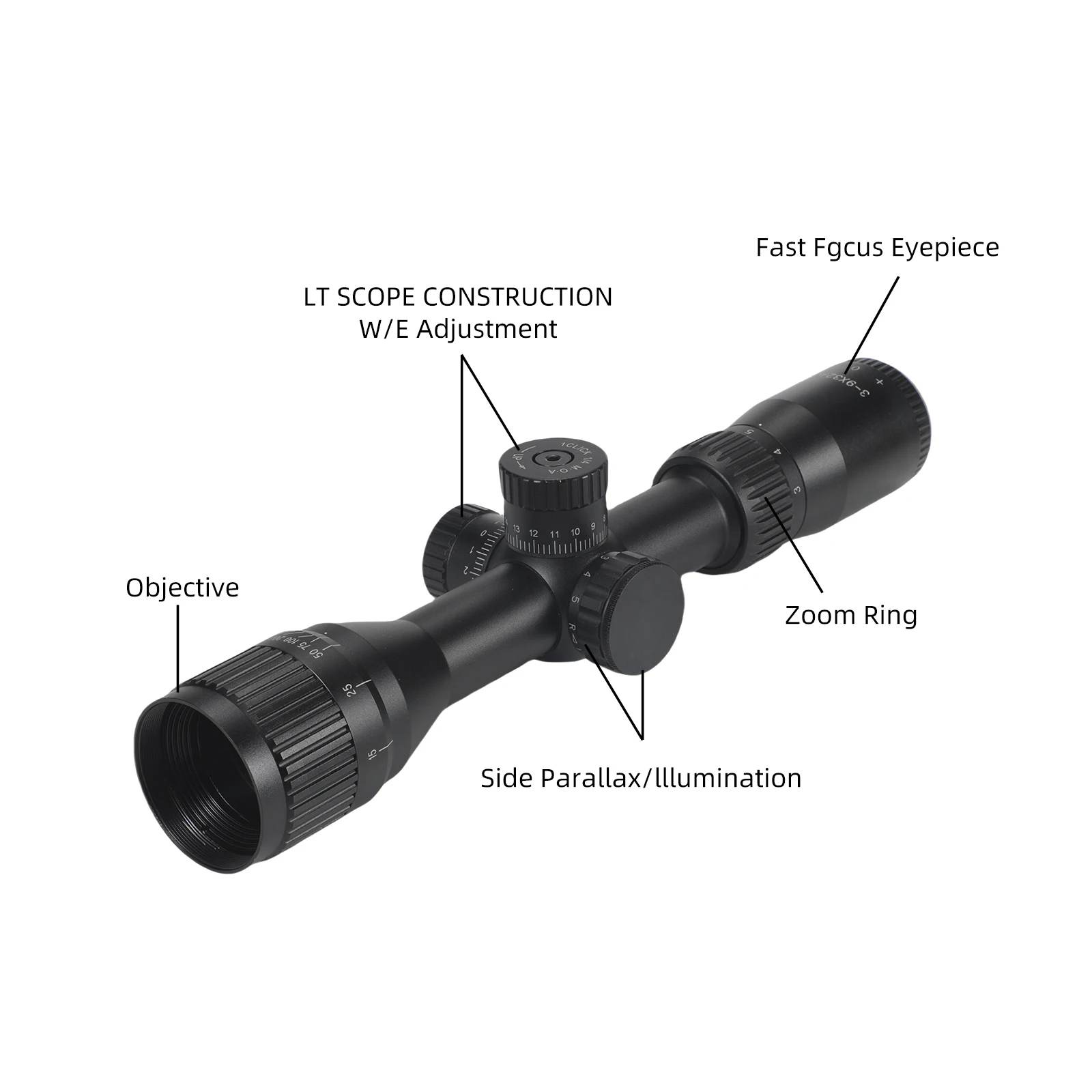 3-9x32AO-40AO Scope for Hunting Scope Objective Lens 34-44mm with Crosshair Reticle and Free Mount Bracket