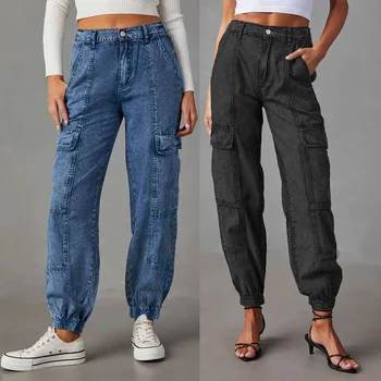 Cross-Border Fashion Women's Workwear Jeans Casual Autumn Boot Cut Style with Loose Waist Feet Denim Fabric for Europe America