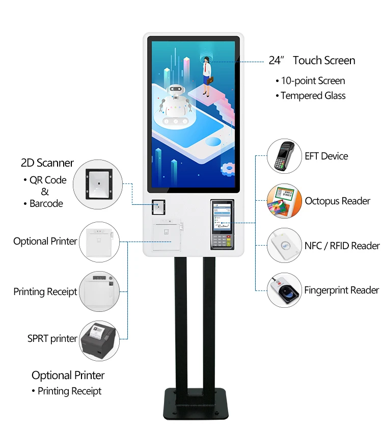 24 Inch Self Kiosk Self Service Pos Touch Screen Ordering Kiosk For ...