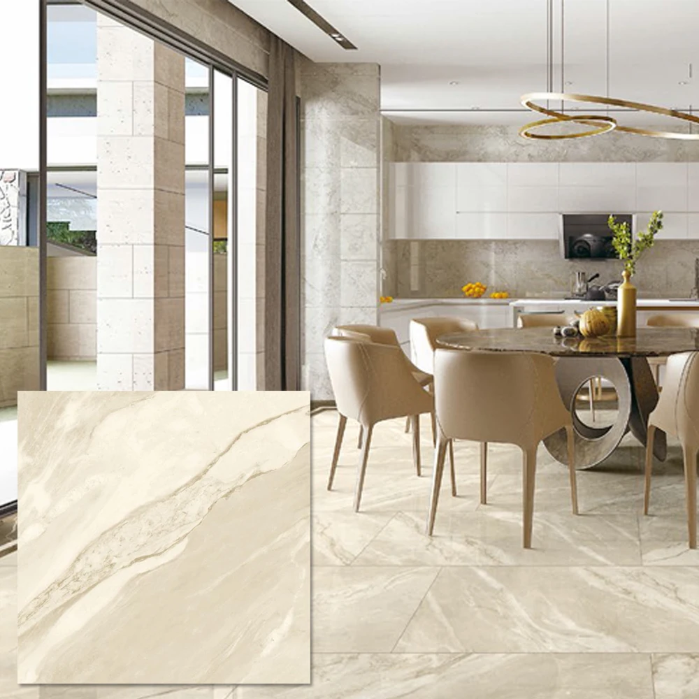 Foshan Home Cream Marfil Ceramic Floor Tile 600mm Polished Porcelain Tiles for Living Room Modern Design with High Quality