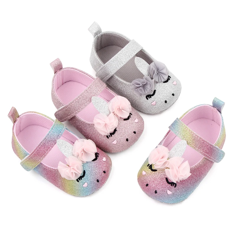 Glitter Cute unicorn Baby Girls Soft Sole Shallow Mouth Cartoon Flower Princess Toddler Shoes