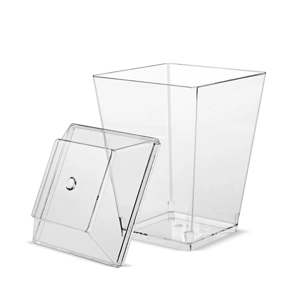 5oz Plastic Disposable Spoon Set with Lid, Transparent square Dessert Cup