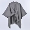 Solid tassel strap shawl gray - 130x150cm