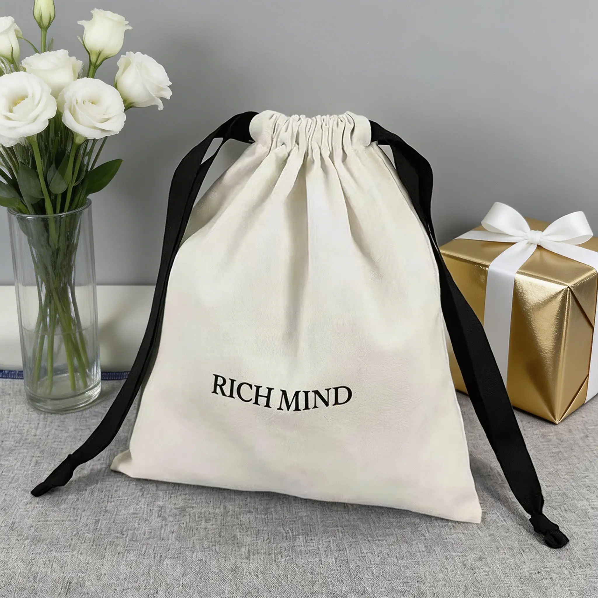 Customized Organic Muslin Cotton Drawstring Pouch Wedding Party ...