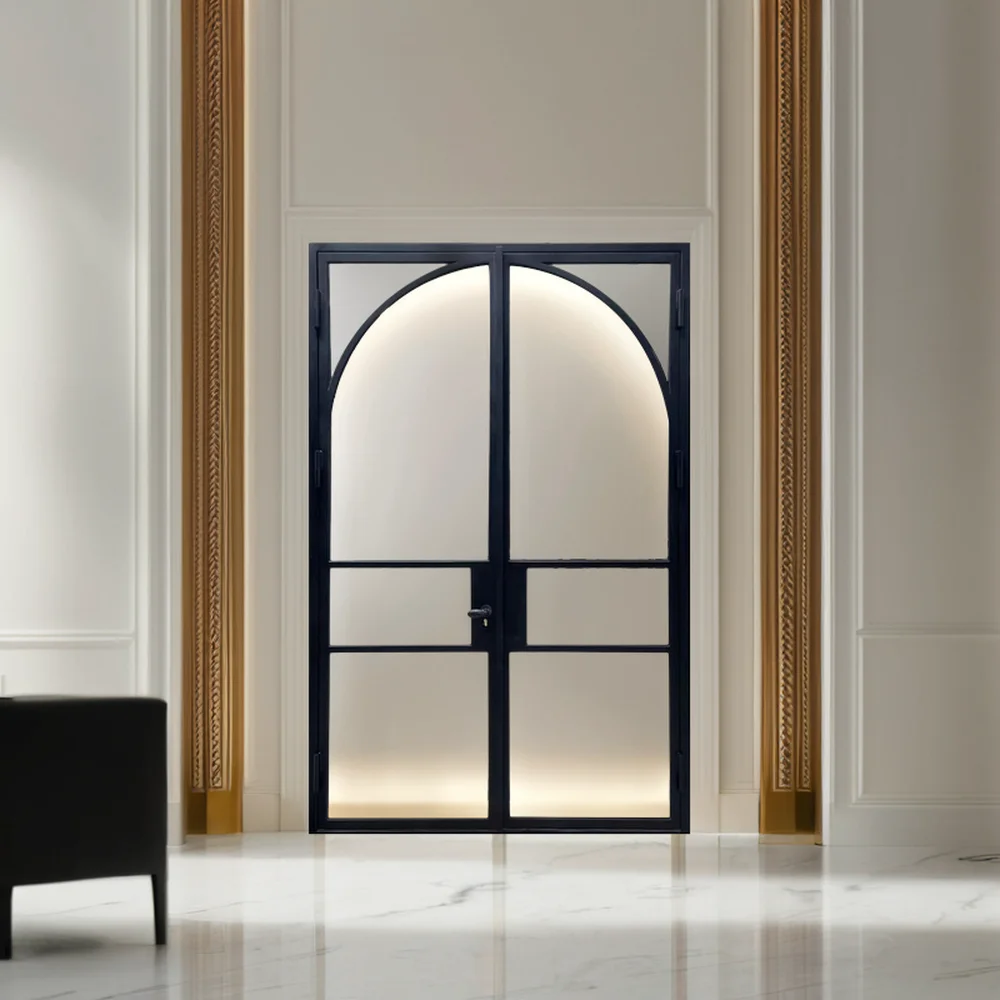 Square Double French Steel Customized Swing Graphic Design Steel Glass Door Modern Entry Doors Steel Windows Exterior details