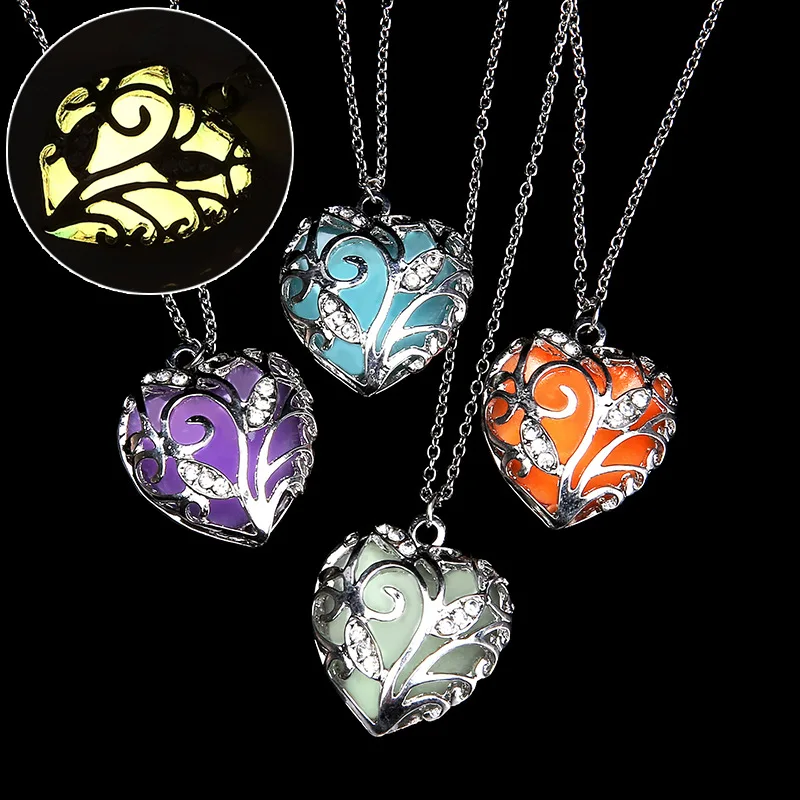 1-1/8" x 1" GLOW IN THE DARK HEART on HEART Pendant Necklace with 20-22" Chain 