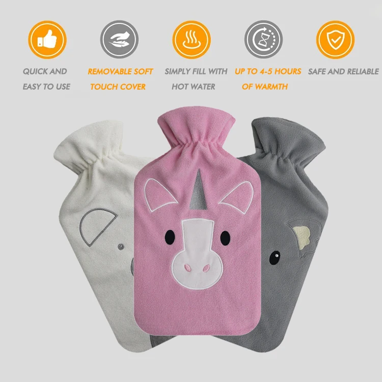 high quality wholesale manufacturer 2000ml water filled hot compress water bag fleece hot water bottle cover