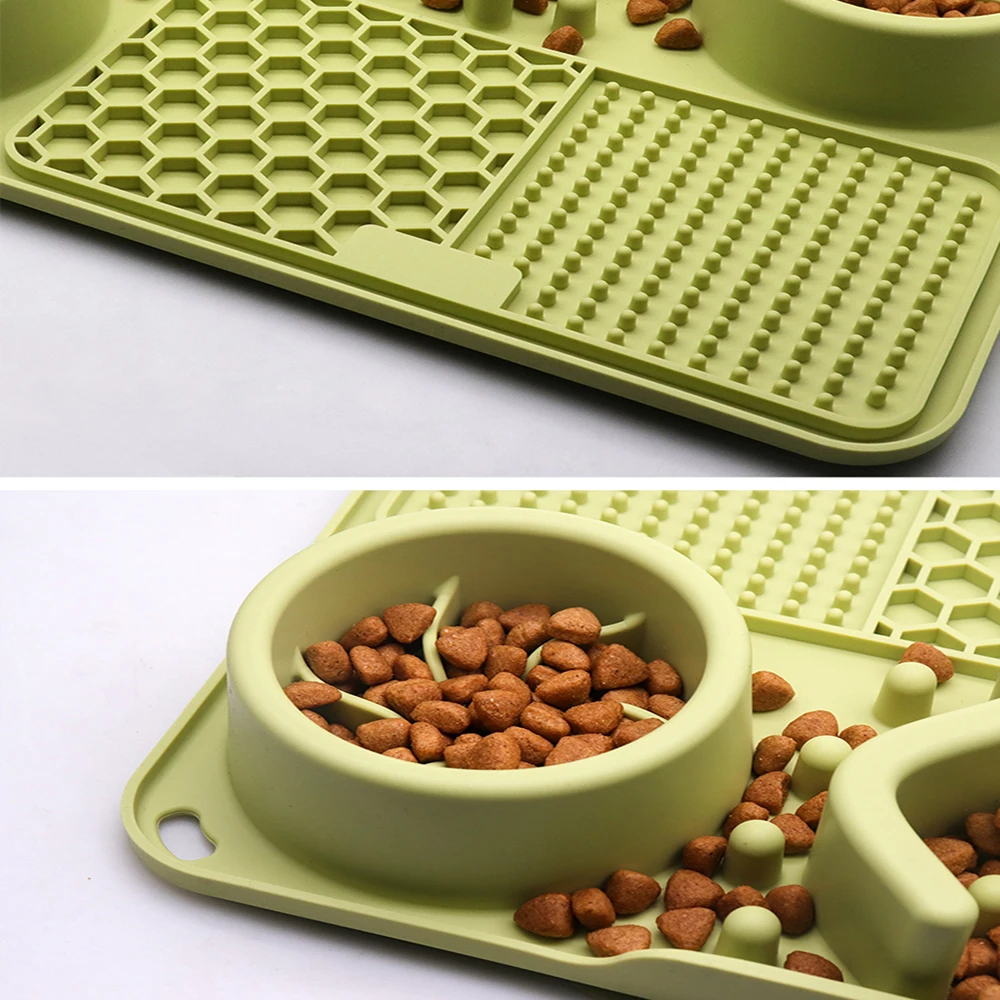 New 4 In 1 Dog Feeders Mat Dry Wet Food Water Integrated Pet Bowls Slow