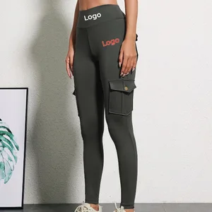 Custom Logo Print Durable Multi-pocket Yoga Pants Women's Outdoor Workwear High Elastic Patchwork Sports Running Fitness Pants