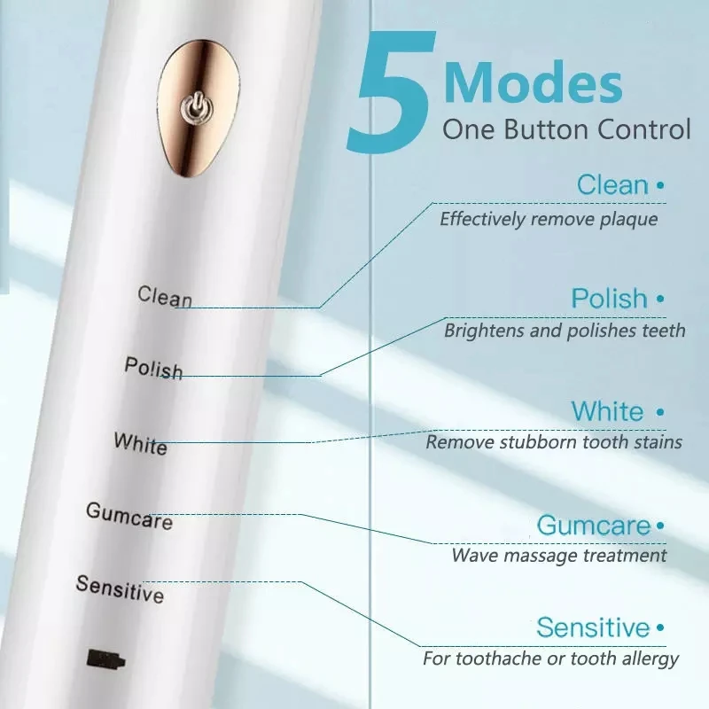LULA Electric Toothbrush Rechargeable IPX7 Waterproof With 4 Brush Heads and Travel Box for Adult