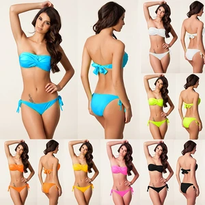 Custom Designer Solid Bandeau 2 Piece Set Women Swimwear Beachwear Transparent Cover Personalized Sexy Fashion