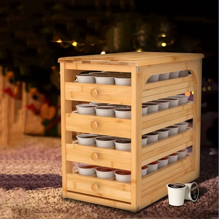4 Tier Bamboo Coffee Pod Storage Holders Drawer Organizer 72 Pod Pack