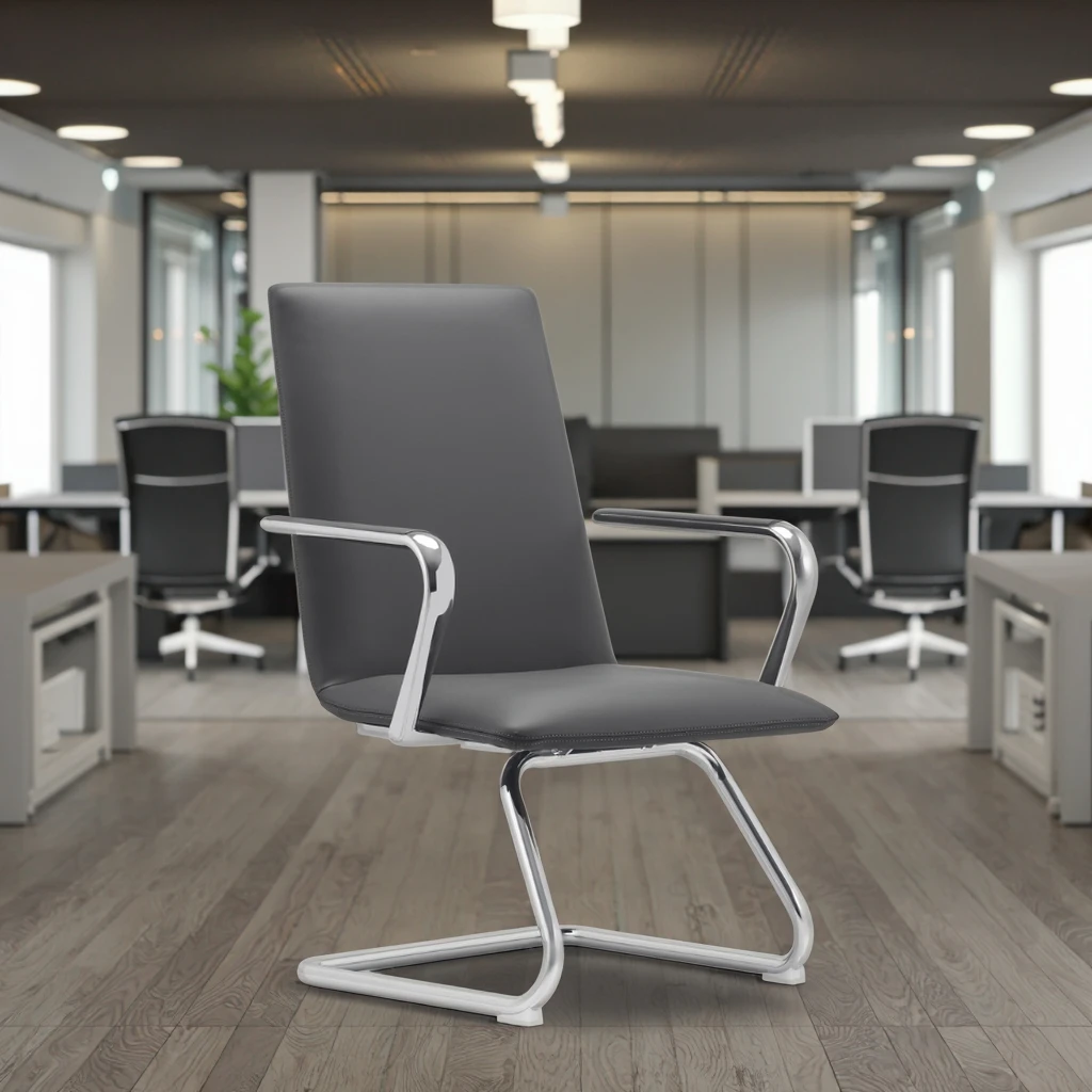 Modern Leather Executive Reception Chair with Steel Base Adjustable Height for Hotel Lobby Furnishing 6
