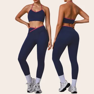 Women's Sports Set Halter Neck Bra High Waist Leggings Contrast Color Sportswear for Gym Workout Fitness Casual Daily Wear