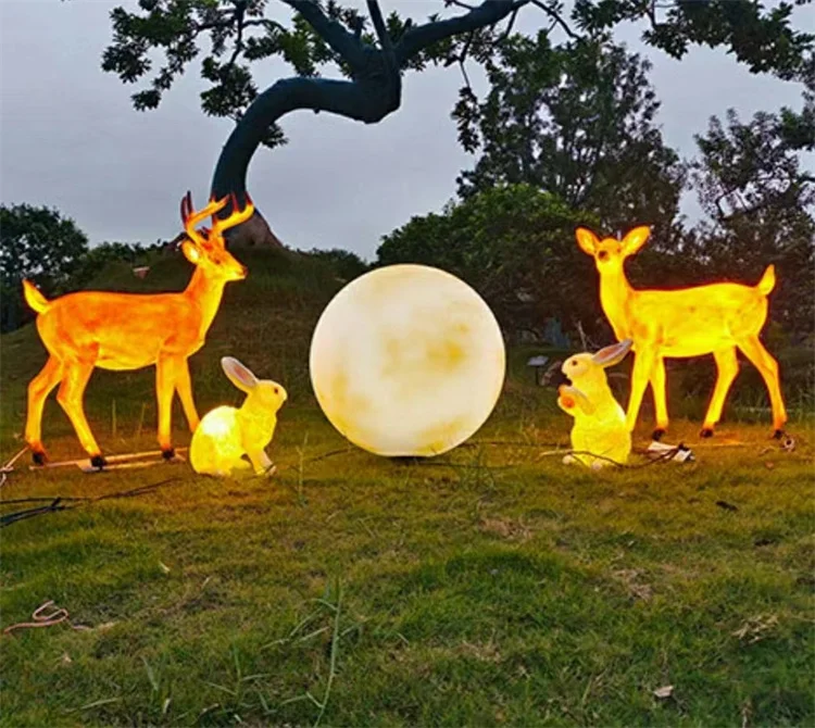 DC24V 4000K Light Festivals Most Popular Fiberglass Resin LED Deer Sculpture Animal Garden Light