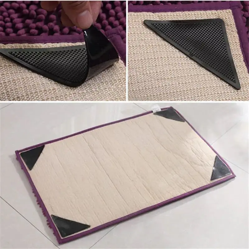 4/8Pcs Home Floor Carpet Mat Grippers Non-Slip Rug Rubber Pad Triangle  Fixed Sticker Reusable