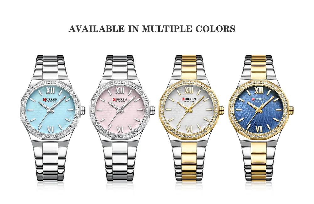 CURREN 9103 Elegant Rhinestone Ladies Watch Lightweight Luminous Quartz Watch Waterproof Stainless Steel Clock