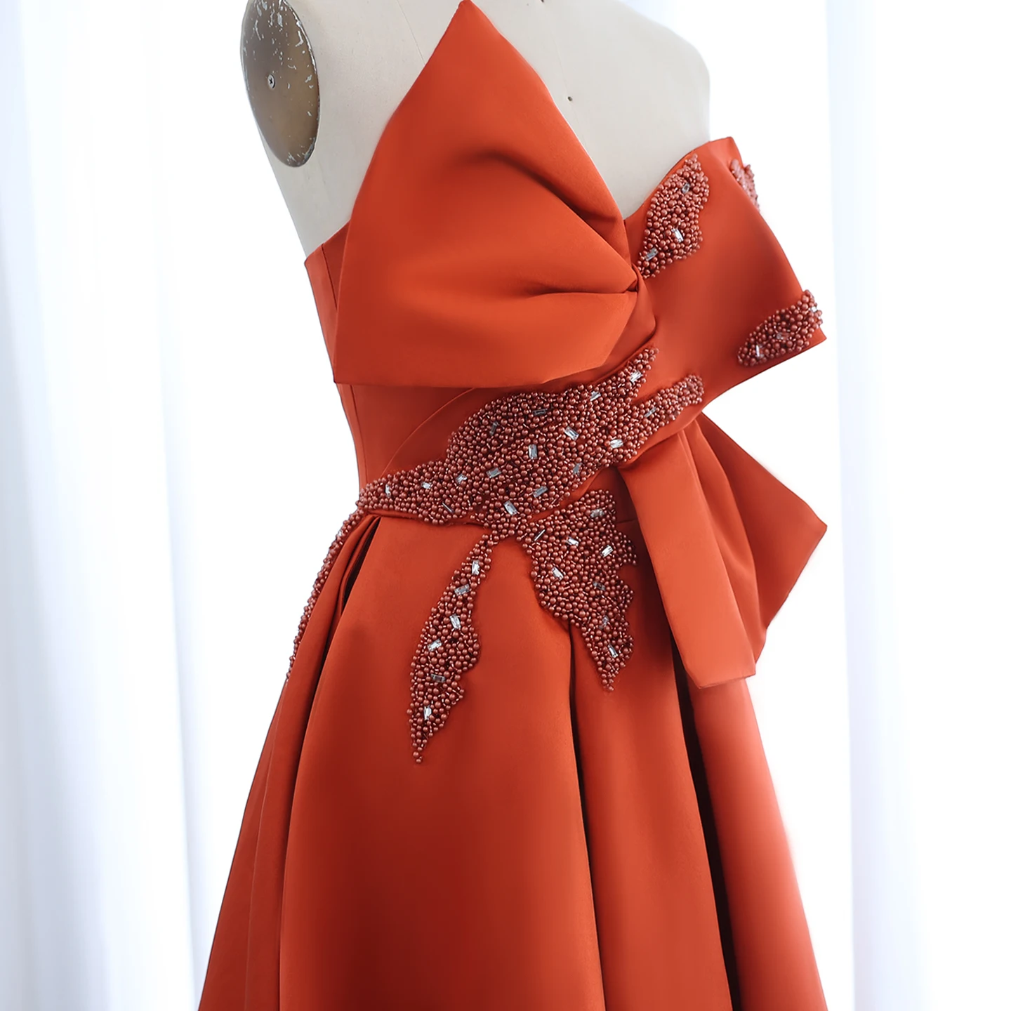 orange dress with bow on back Jersey One-Shoulder Bow Gown- Burnt Orange S